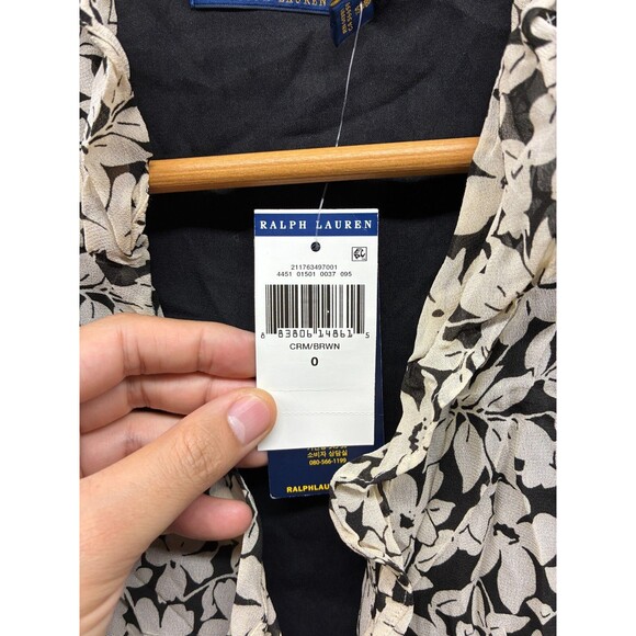 Polo Ralph Lauren Blouse Women’s Cream Black Floral Wrap Short Sleeve Top 0 NWT - Picture 6 of 7